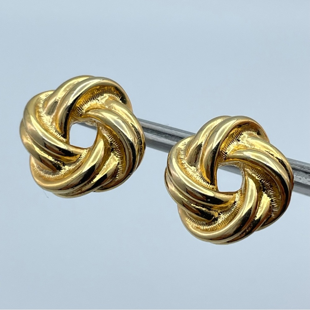 Vintage Gold Knot Stud Earrings Signed SC Classic Twisted Design